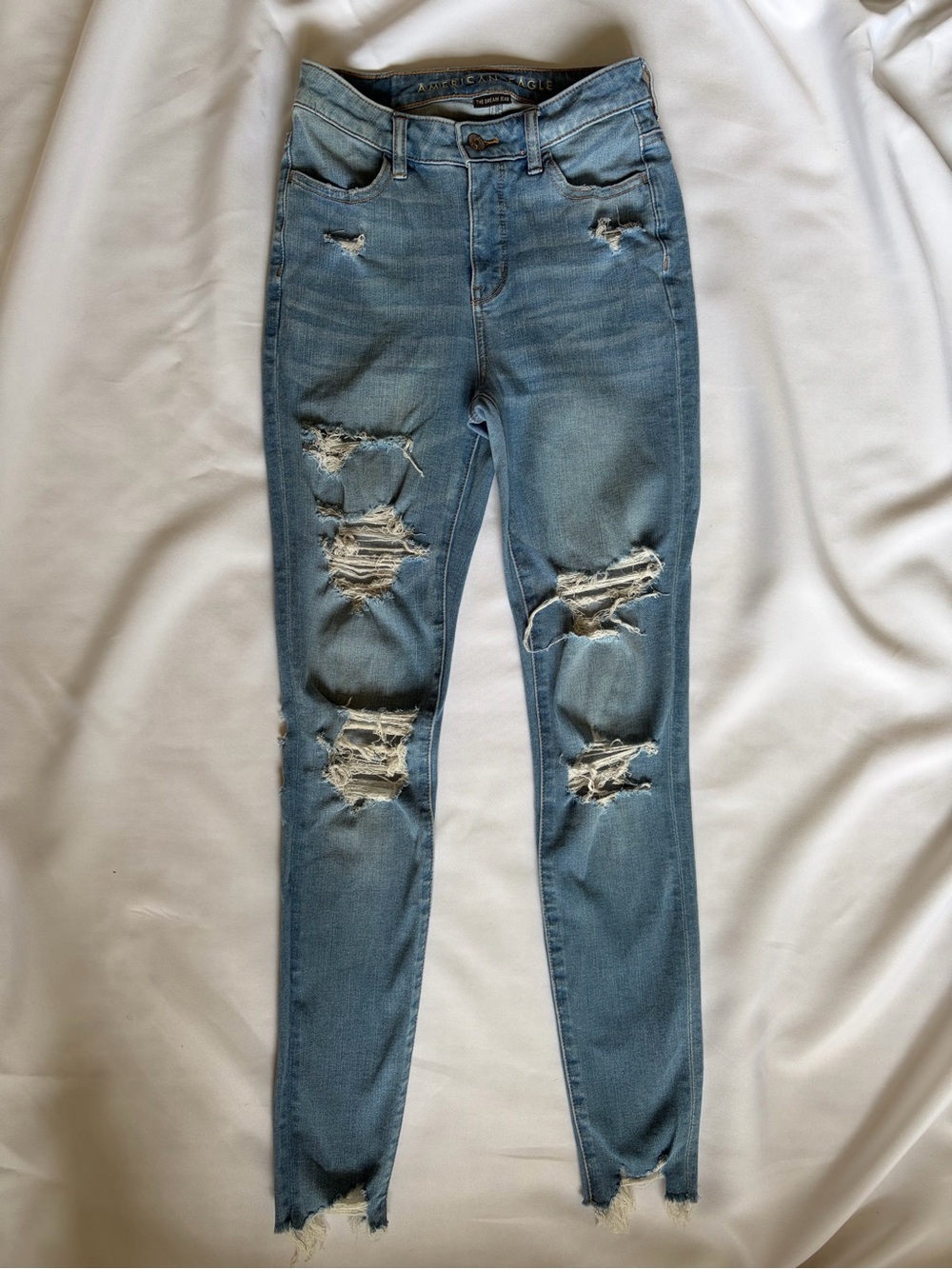 American Eagle Dream Jean High Rise Distressed Skinny Jeggings Light Wash AE 2 R - Picture 3 of 10